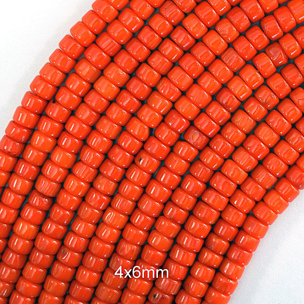 Orange Coral Heishi Disc Beads Gemstone 15.5" Strand 2x4mm 4x6mm