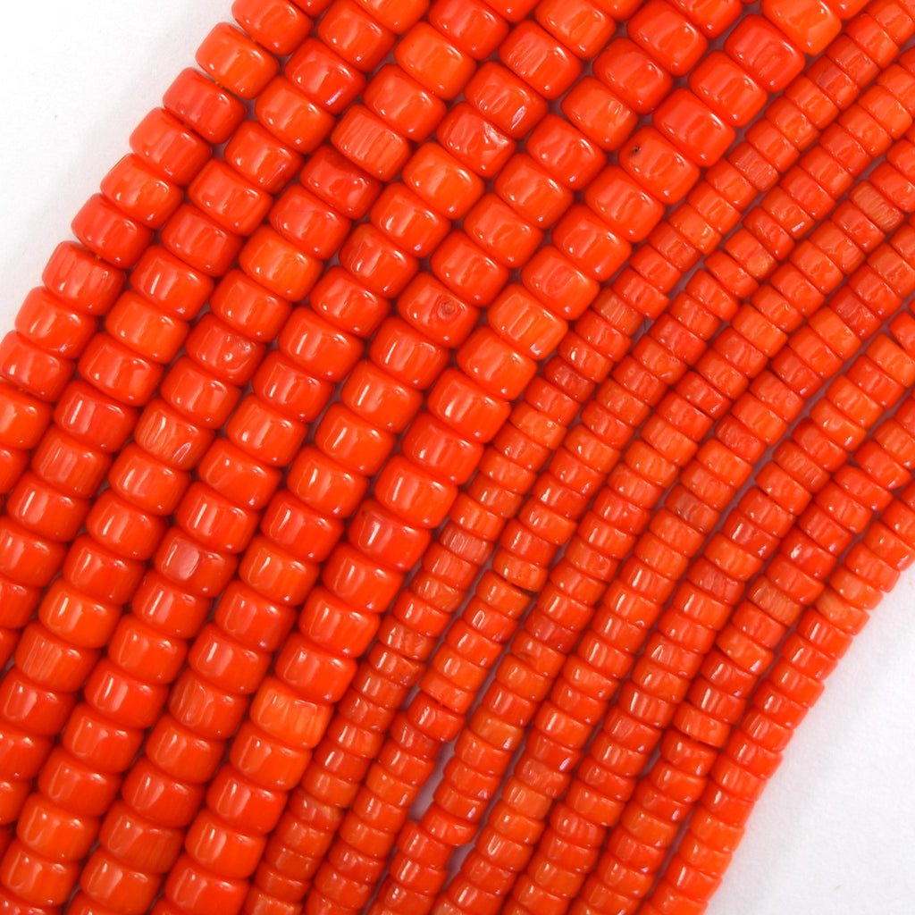 Orange Coral Heishi Disc Beads Gemstone 15.5" Strand 2x4mm 4x6mm
