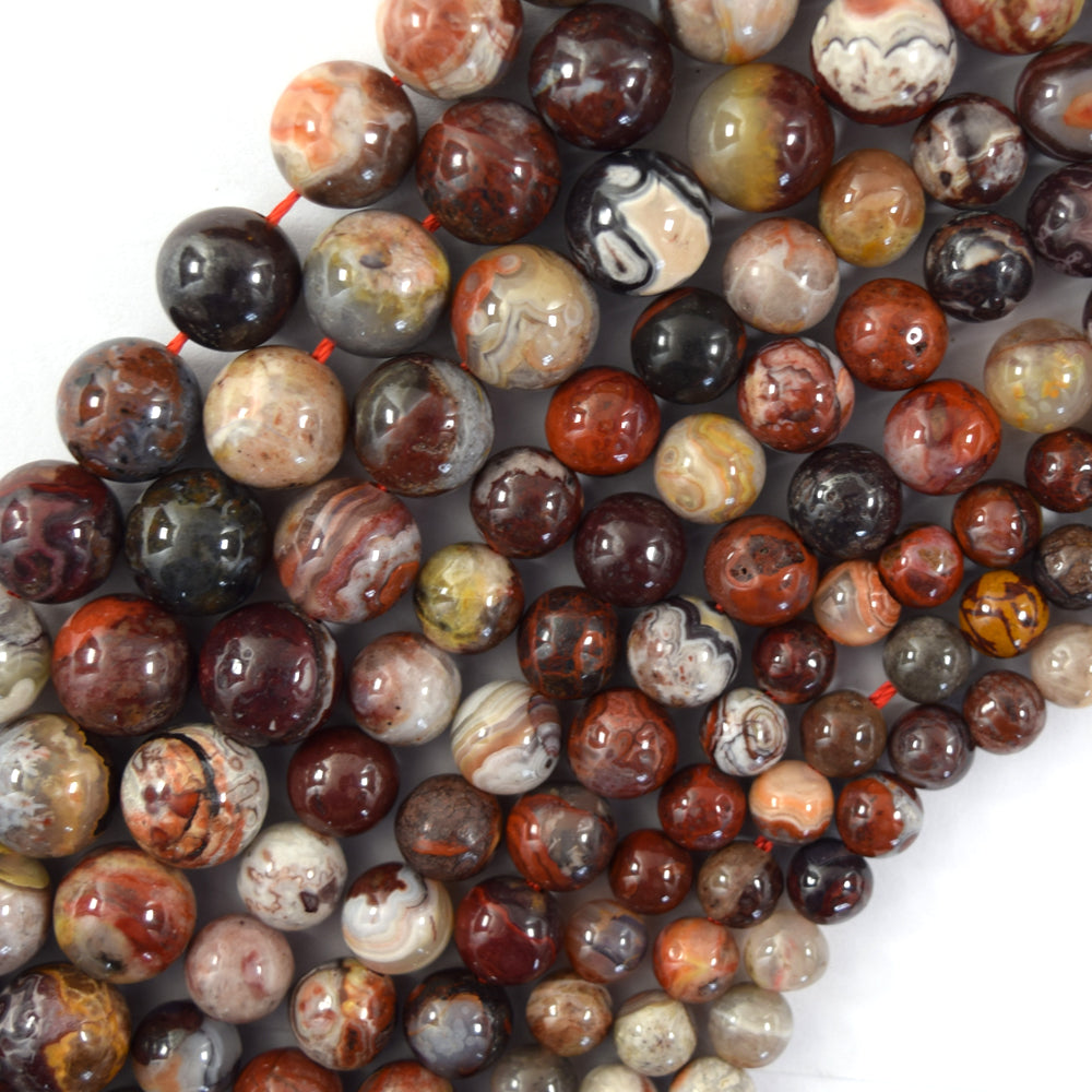 Natural Red Laguna Lace Agate Round Beads Gemstone 15" Strand 6mm 8mm 10mm S2