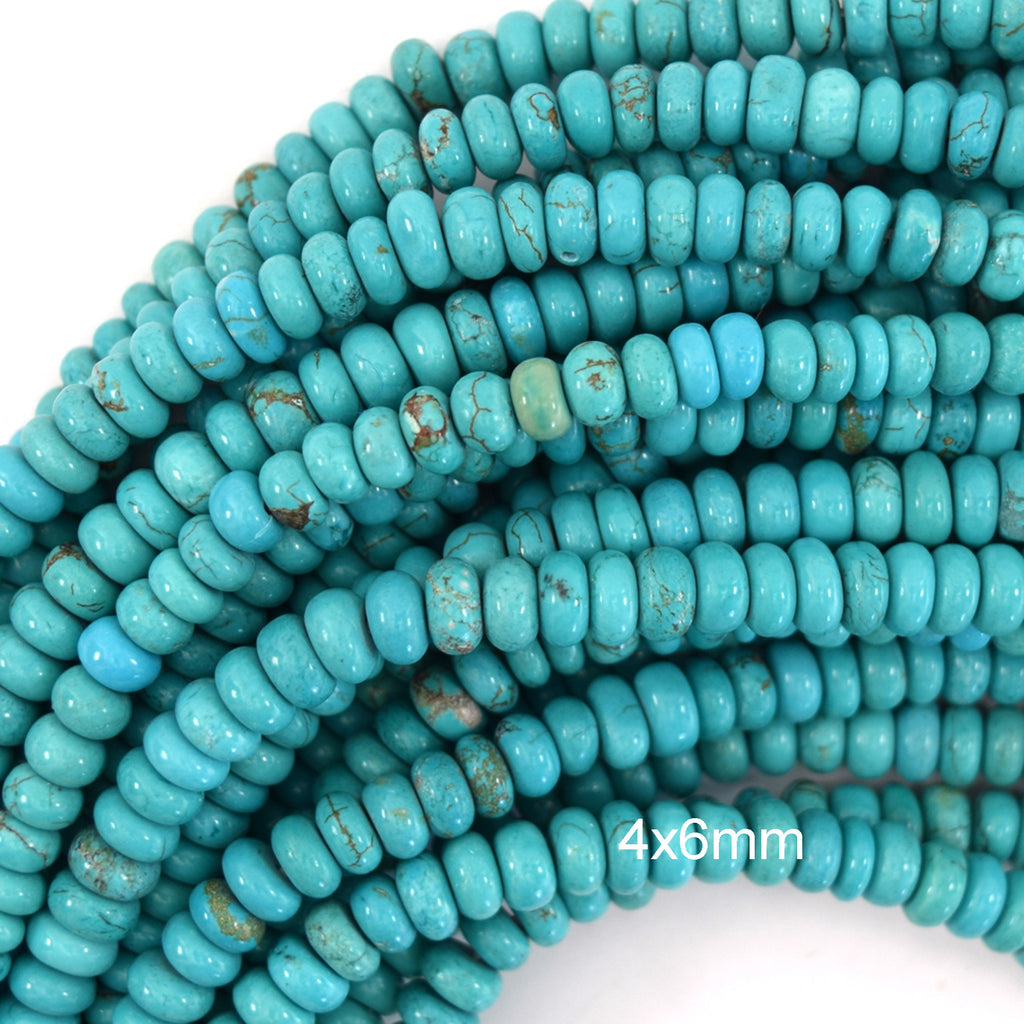 Blue Turquoise Rondelle Button Beads Gemstone 15.5" Strand 4mm 6mm 8mm