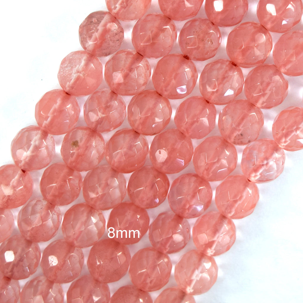 Faceted Cherry Quartz Round Beads Gemstone 15" Strand 6mm 8mm 10mm