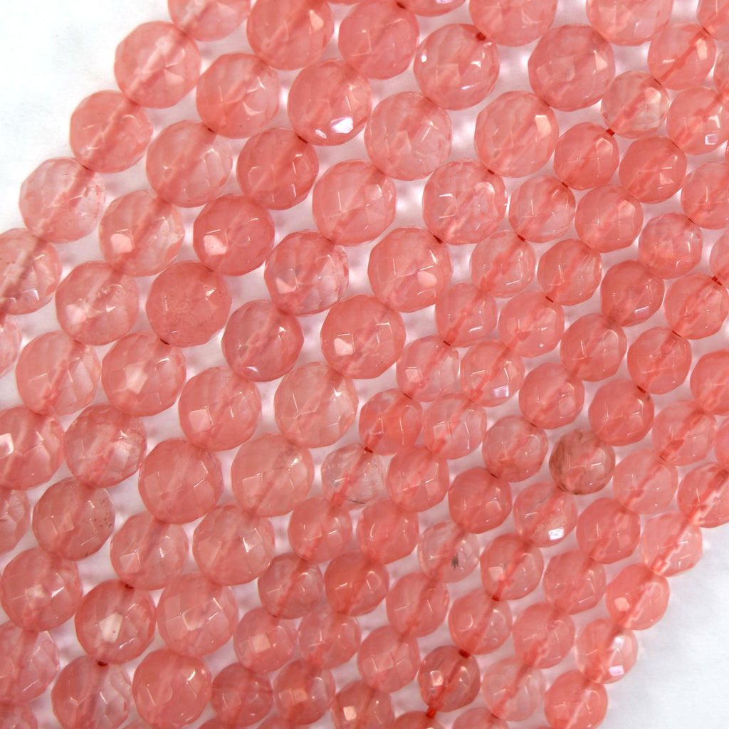 Faceted Cherry Quartz Round Beads Gemstone 15" Strand 6mm 8mm 10mm