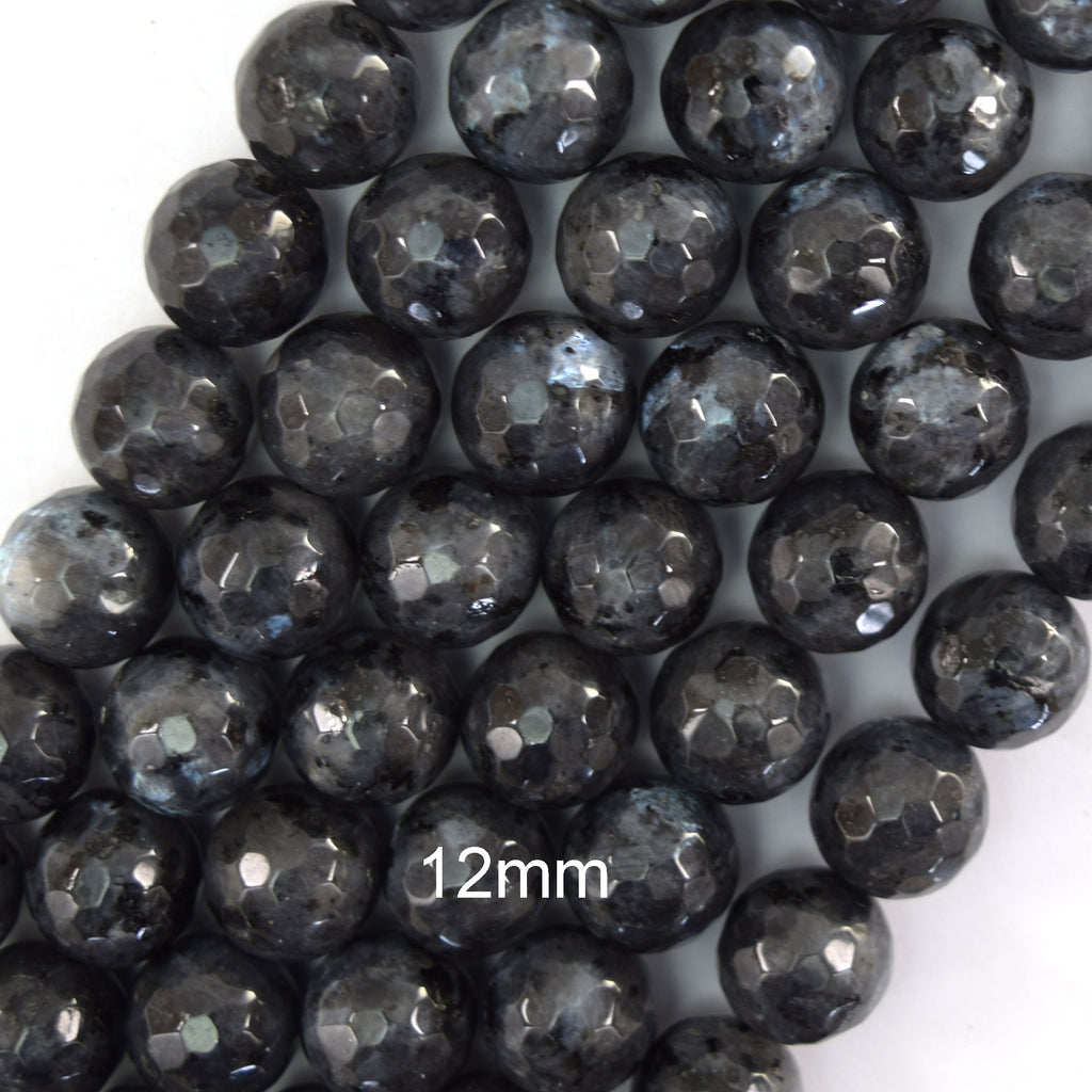 Natural Faceted Labradorite Larvikite Round Beads 14.5" 4mm 6mm 8mm 10mm 12mm