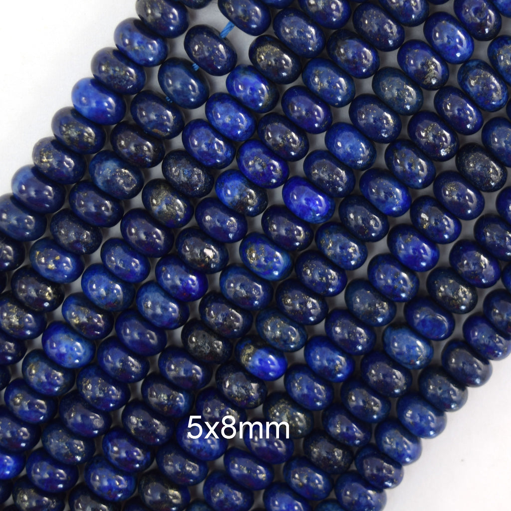 Blue Lapis Lazuli Rondelle Button Beads Gemstone 15" Strand 4mm 6mm 8mm