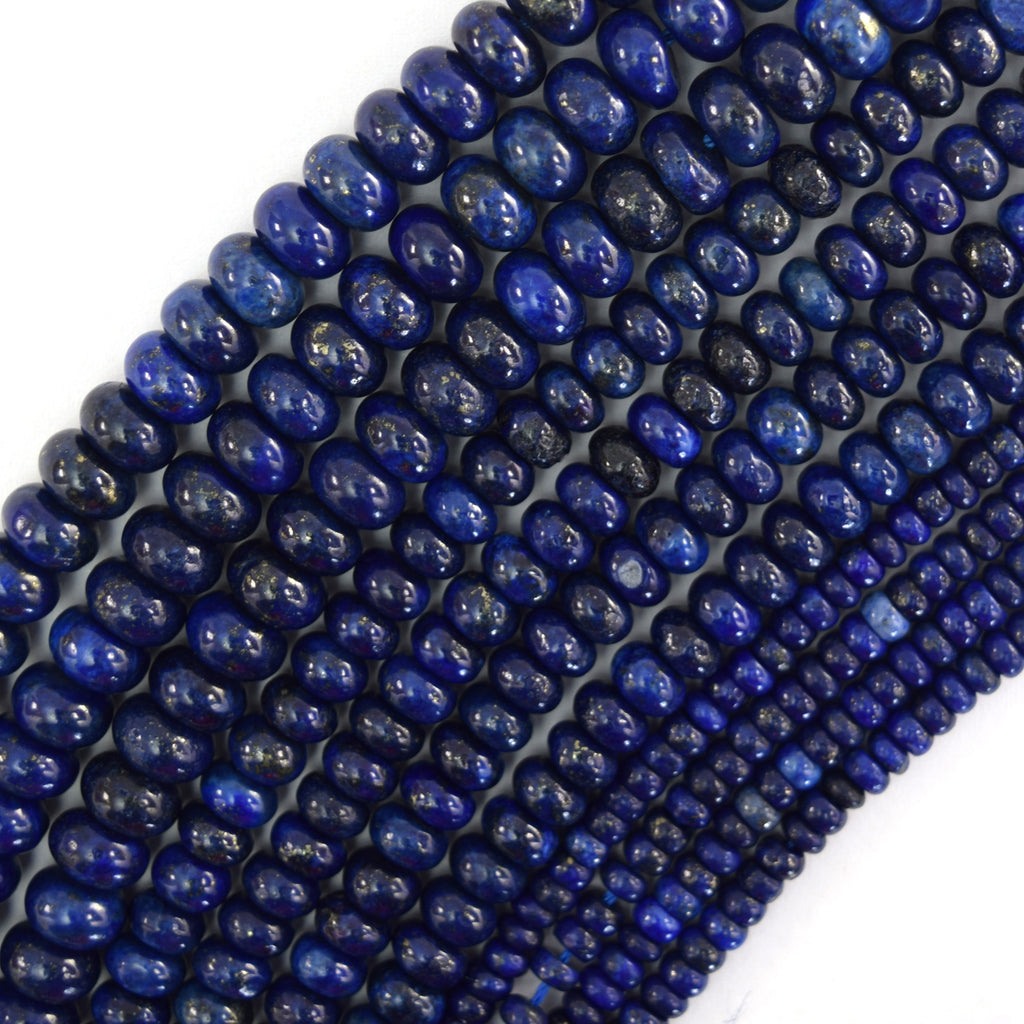 Blue Lapis Lazuli Rondelle Button Beads Gemstone 15" Strand 4mm 6mm 8mm
