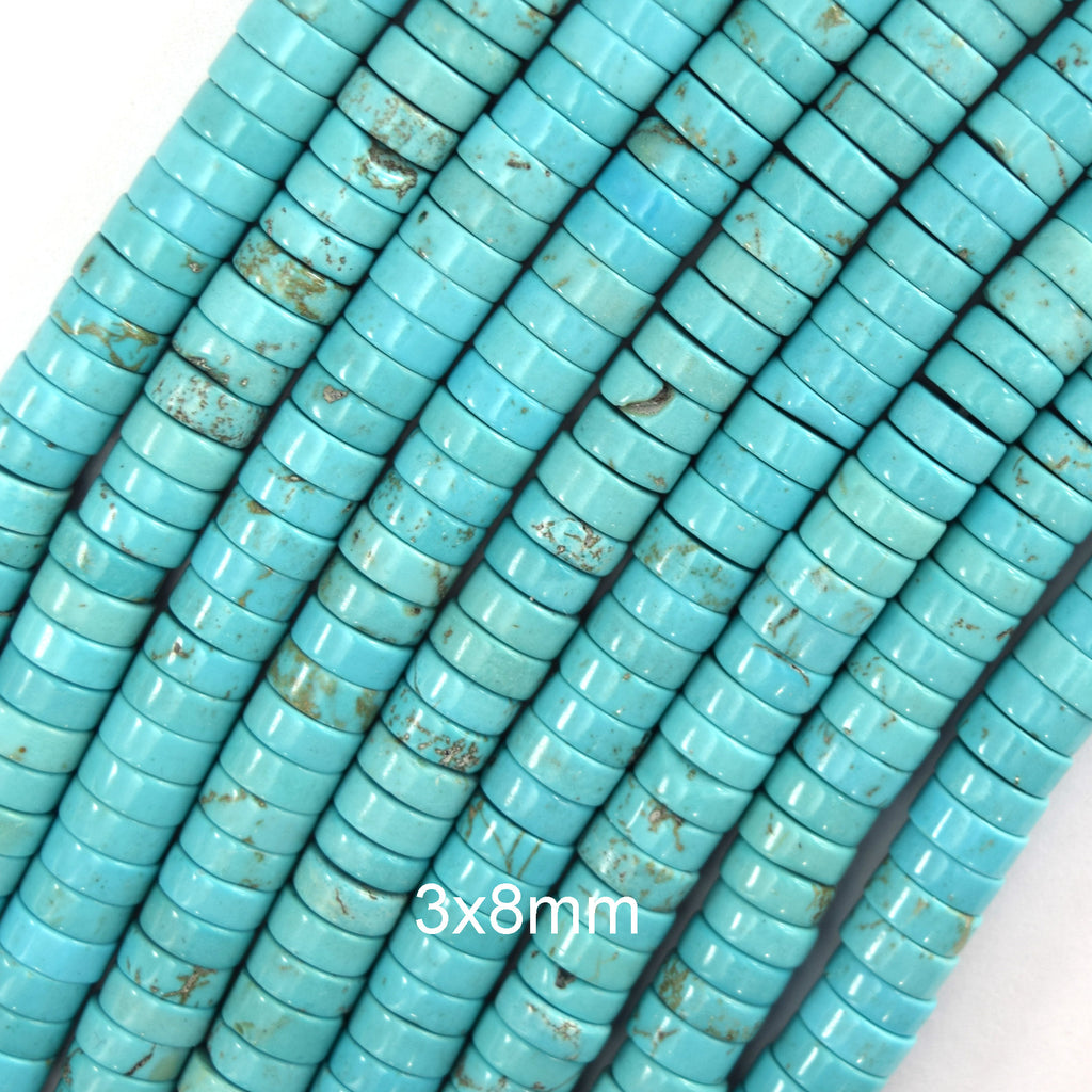 Blue Turquoise Heishi Disc Beads Gemstone 15.5" Strand 3mm 4mm 6mm 8mm 10mm 12mm
