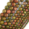 Natural Green Unakite Jasper Round Beads 15