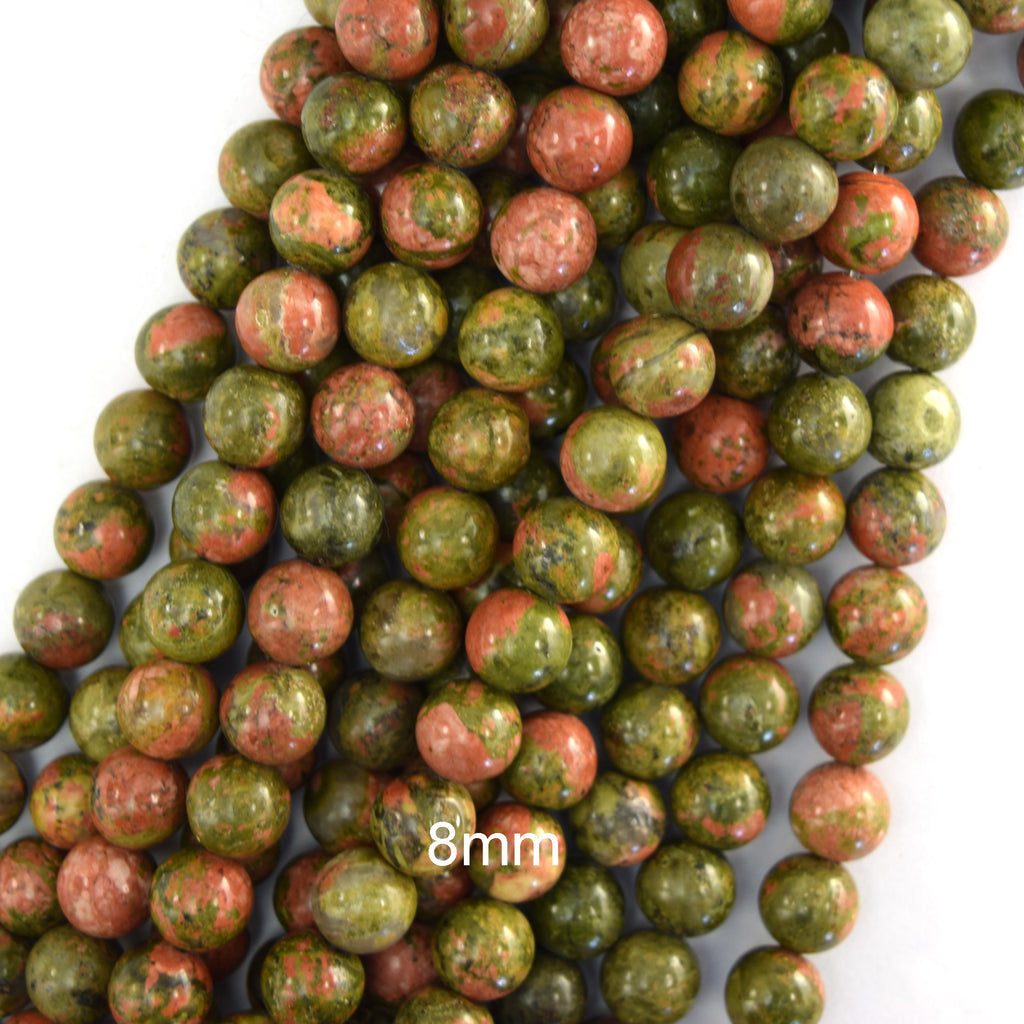 Natural Green Unakite Jasper Round Beads 15" Strand 4mm 6mm 8mm 10mm 12mm