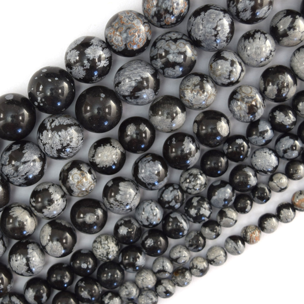 Natural Black Snowflake Obsidian Round Beads 15" Strand 4mm 6mm 8mm 10mm
