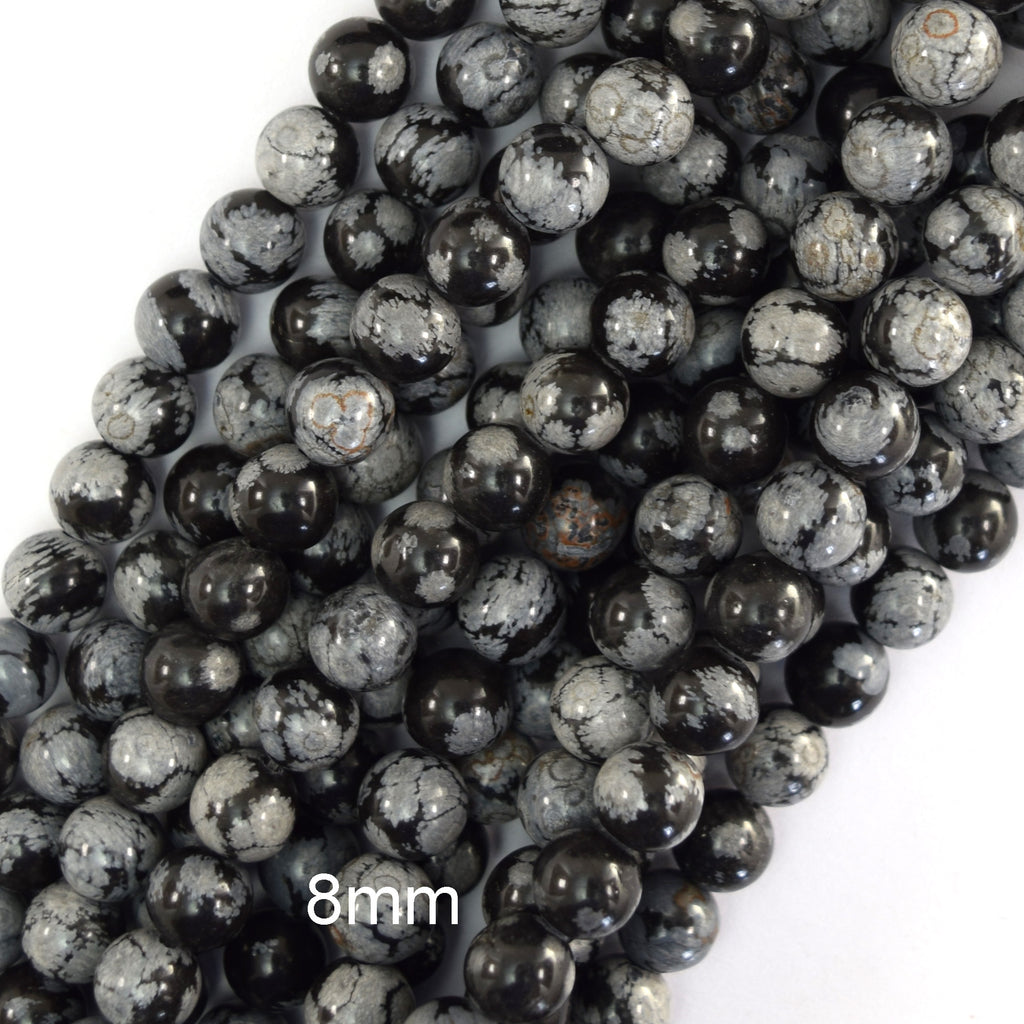 Natural Black Snowflake Obsidian Round Beads 15" Strand 4mm 6mm 8mm 10mm