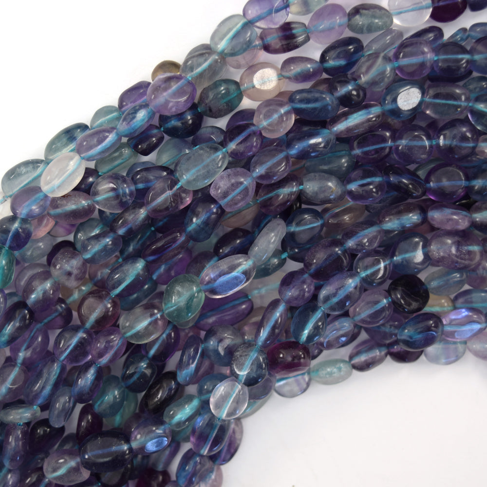 Natural Rainbow Fluorite Pebble Nugget Beads 15.5" Strand 6-8mm 7-9mm