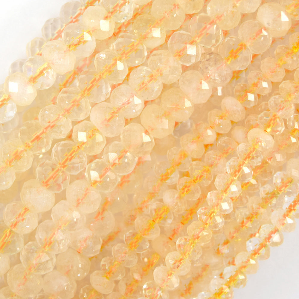 Natural Faceted Yellow Citrine Rondelle Button Beads 15" Strand 6mm 8mm