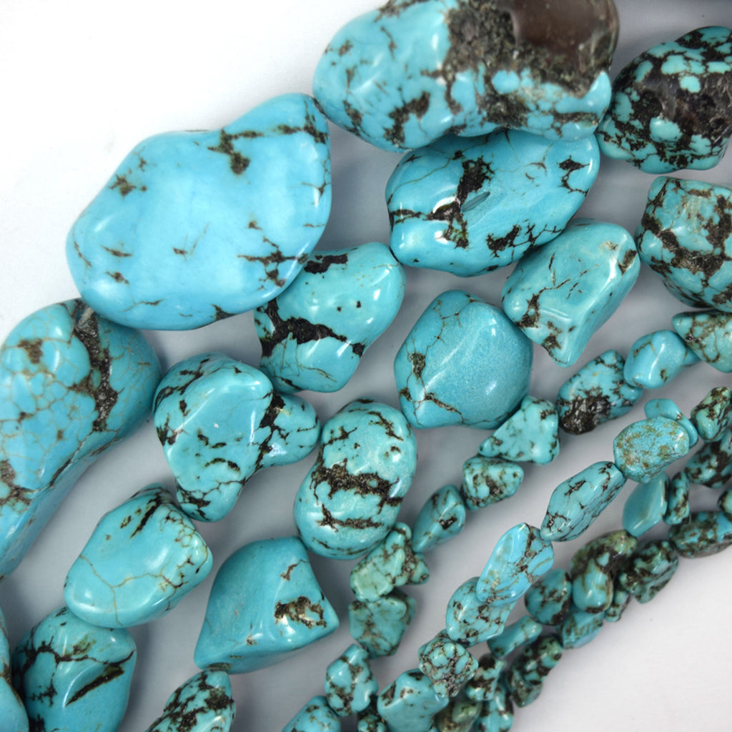 Blue Turquoise Pebble Nugget Beads 15" Strand 6-8mm 10-15mm 18-25mm 30-35mm