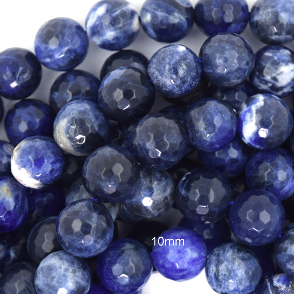 Natural Faceted Blue Sodalite Round Beads Gemstone 14.5" Strand 6mm 8mm 10mm