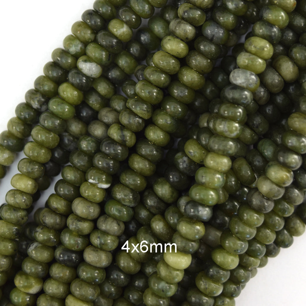 Natural Green Taiwan Jade Rondelle Button Beads Gemstone 15" Strand 4mm 6mm 8mm