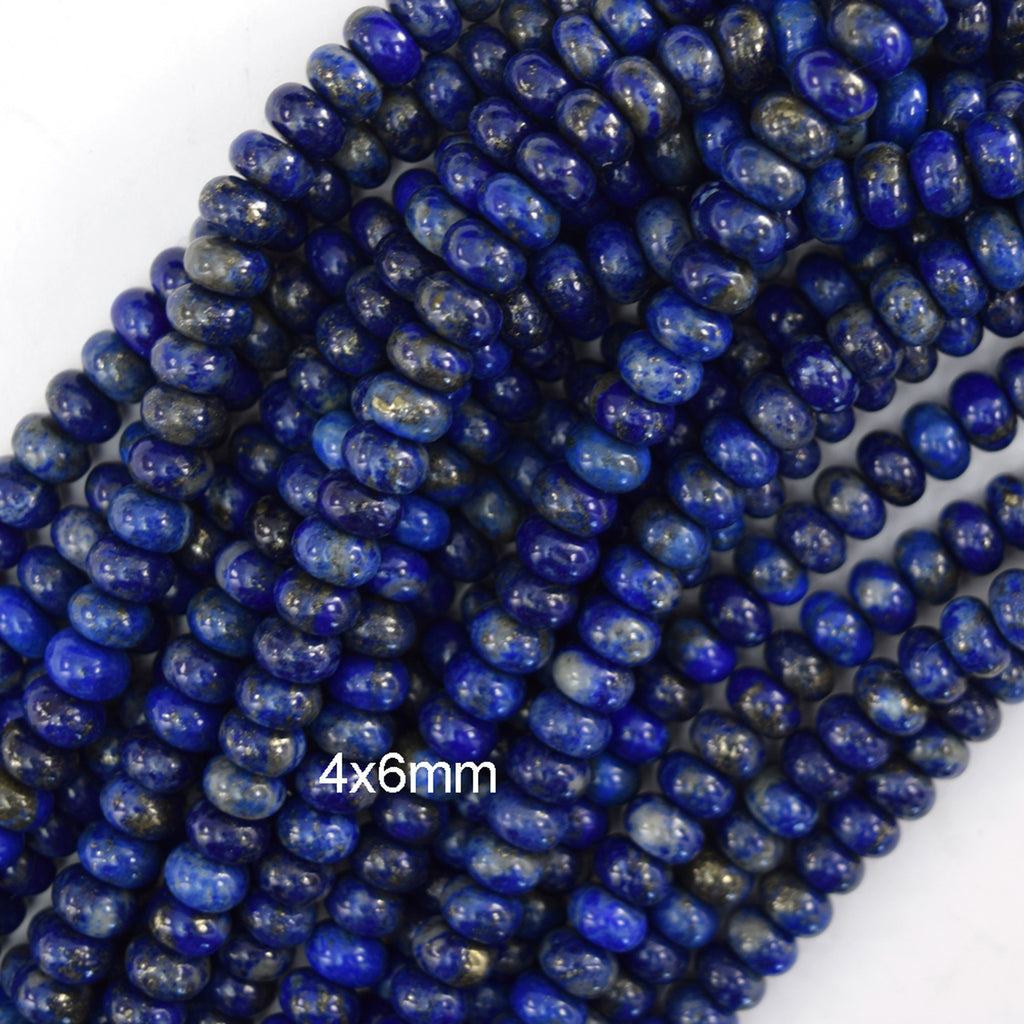 Natural Blue Lapis Lazuli Rondelle Button Beads 15" Strand 2x4mm 4x6mm 5x8mm