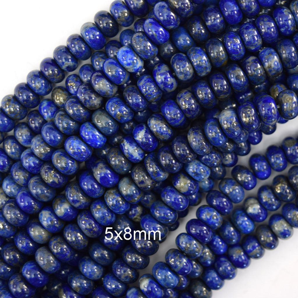 Natural Blue Lapis Lazuli Rondelle Button Beads 15" Strand 2x4mm 4x6mm 5x8mm
