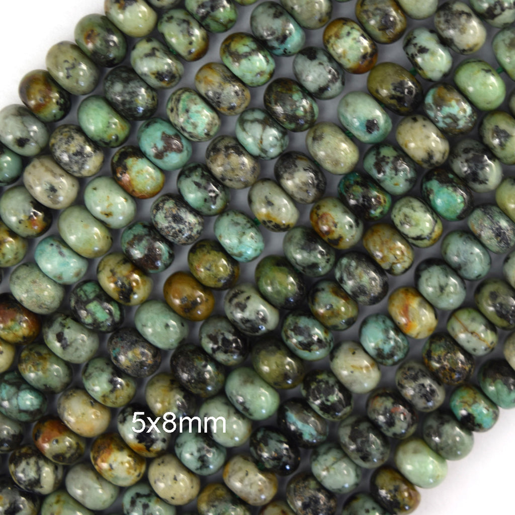 Natural Green African Turquoise Rondelle Button Beads 15" Strand 4mm 6mm 8mm