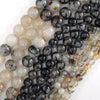 Black Dragon Vein Agate Round Beads Gemstone 15