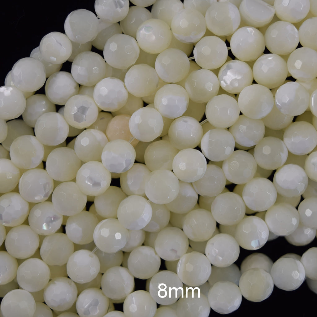 Faceted White Mother Of Pearl MOP Round Beads 15.5" Strand 3mm 4mm 6mm 8mm 10mm