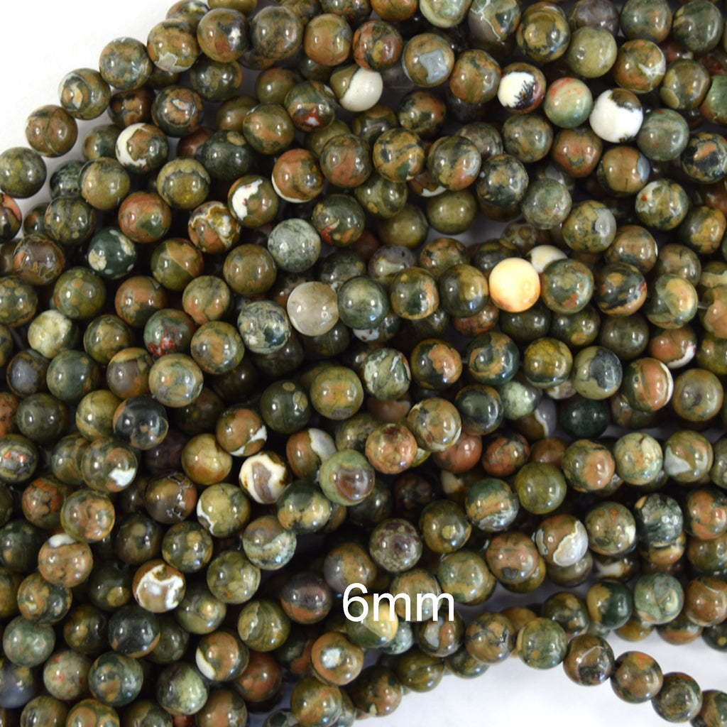 Natural Rainforest Green Rhyolite Jasper Round Beads 15" Strand 6mm 8mm 10mm