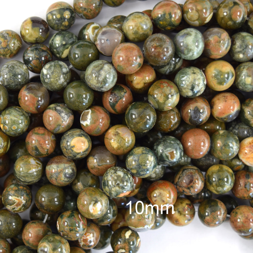 Natural Rainforest Green Rhyolite Jasper Round Beads 15" Strand 6mm 8mm 10mm