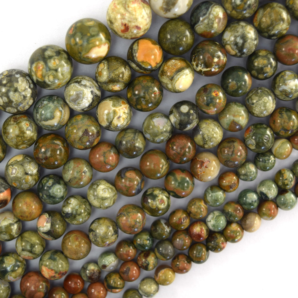 Natural Rainforest Green Rhyolite Jasper Round Beads 15" Strand 6mm 8mm 10mm