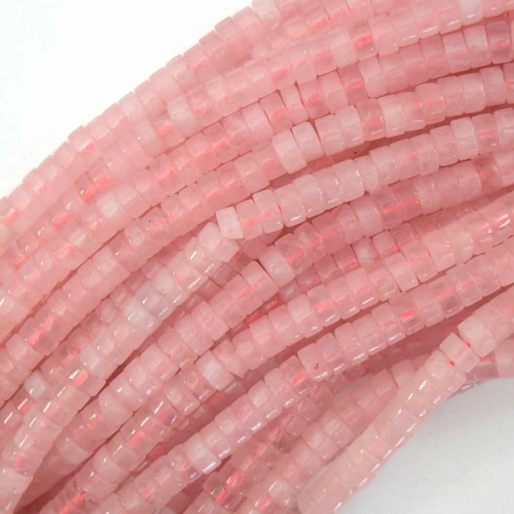 Natural Pink Rose Quartz Heishi Disc Beads Gemstone 15.5" Strand 4mm 6mm