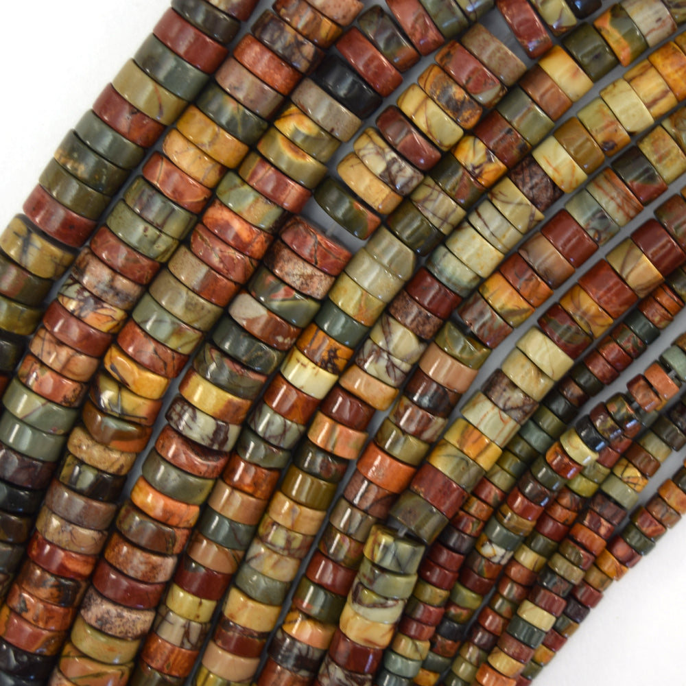 Natural Multicolor Picasso Jasper Heishi Disc Beads 15" Strand 4mm 6mm 8mm