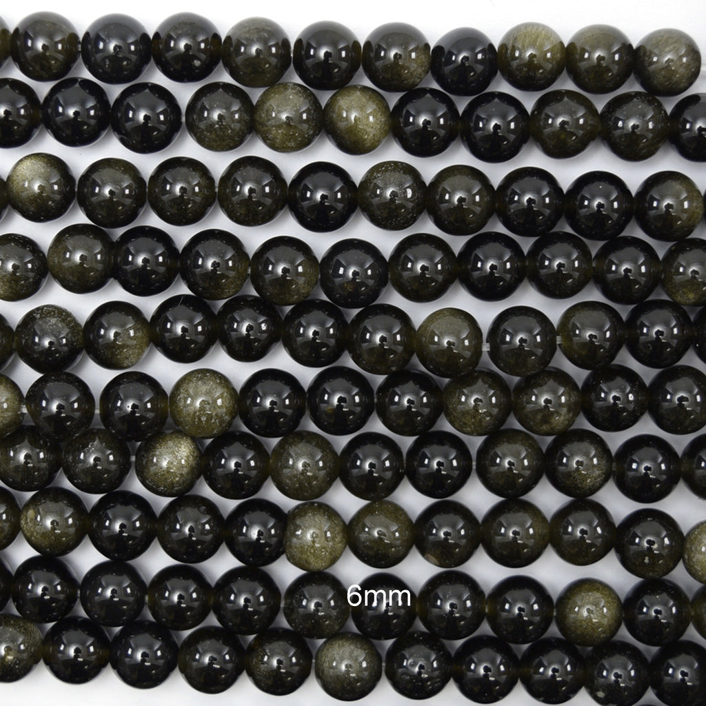 Natural Black Gold Obsidian Round Beads 15.5" Strand 4mm 6mm 8mm 10mm 12mm