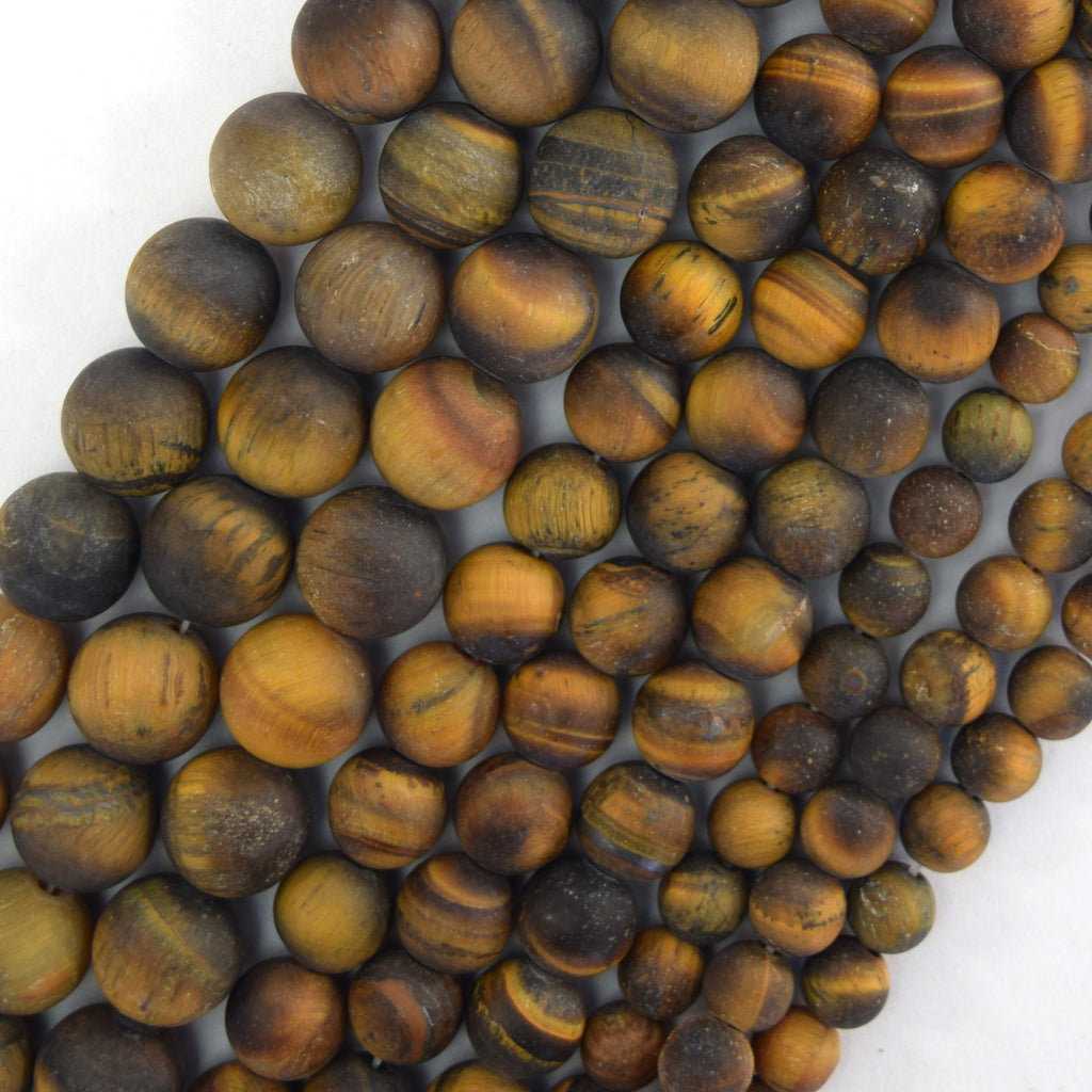 Natural Matte Tiger Eye Round Beads Gemstone 15" Strand 6mm 8mm 10mm
