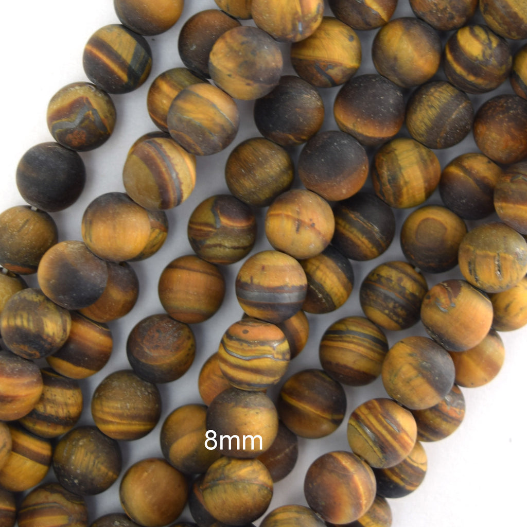 Natural Matte Tiger Eye Round Beads Gemstone 15" Strand 6mm 8mm 10mm