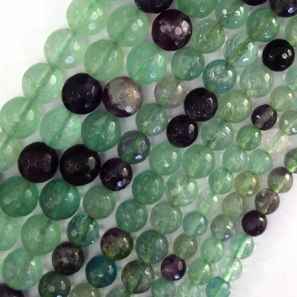 Natural Faceted Rainbow Fluorite Round Beads Gemstone 14.5" Strand 6mm 8mm 10mm