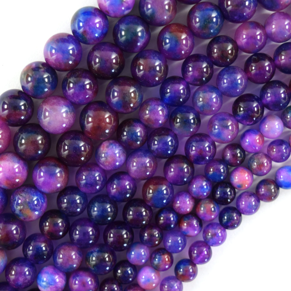 Malaysia Purple Colored Jade Round Beads Gemstone 15" Strand 6mm 8mm 10mm