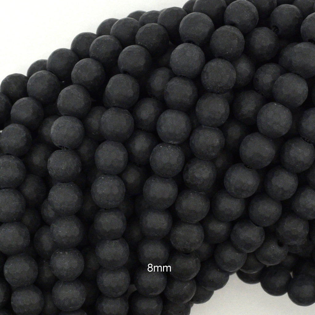 Matte Faceted Black Onyx Round Beads Gemstone 14.5" Strand 6mm 8mm 10mm 12mm