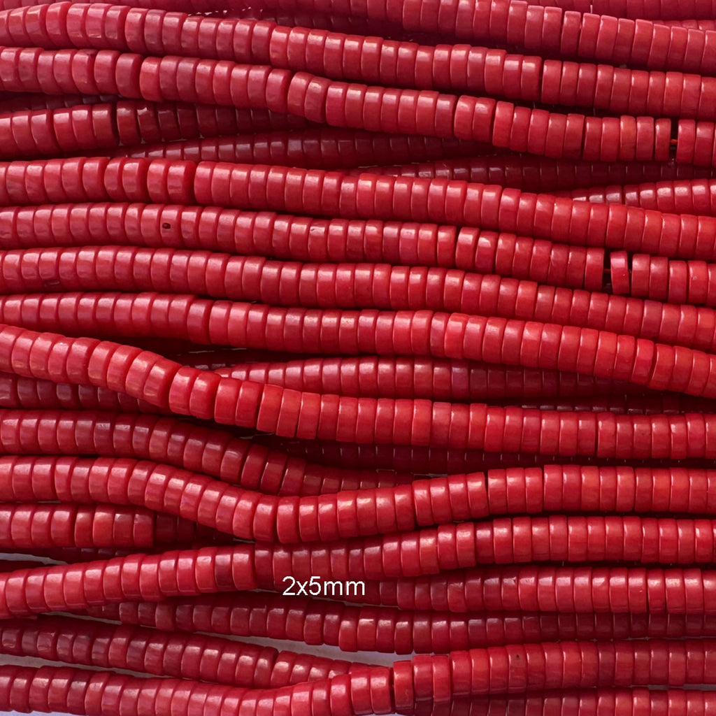 Red Coral Heishi Disc Beads Gemstone 15.5" Strand 4mm 5mm 6mm