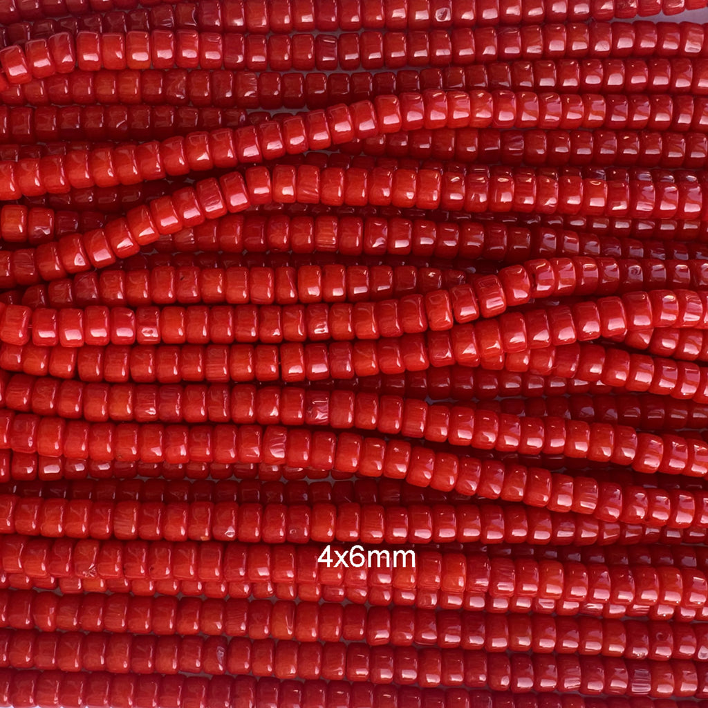 Red Coral Heishi Disc Beads Gemstone 15.5" Strand 4mm 5mm 6mm