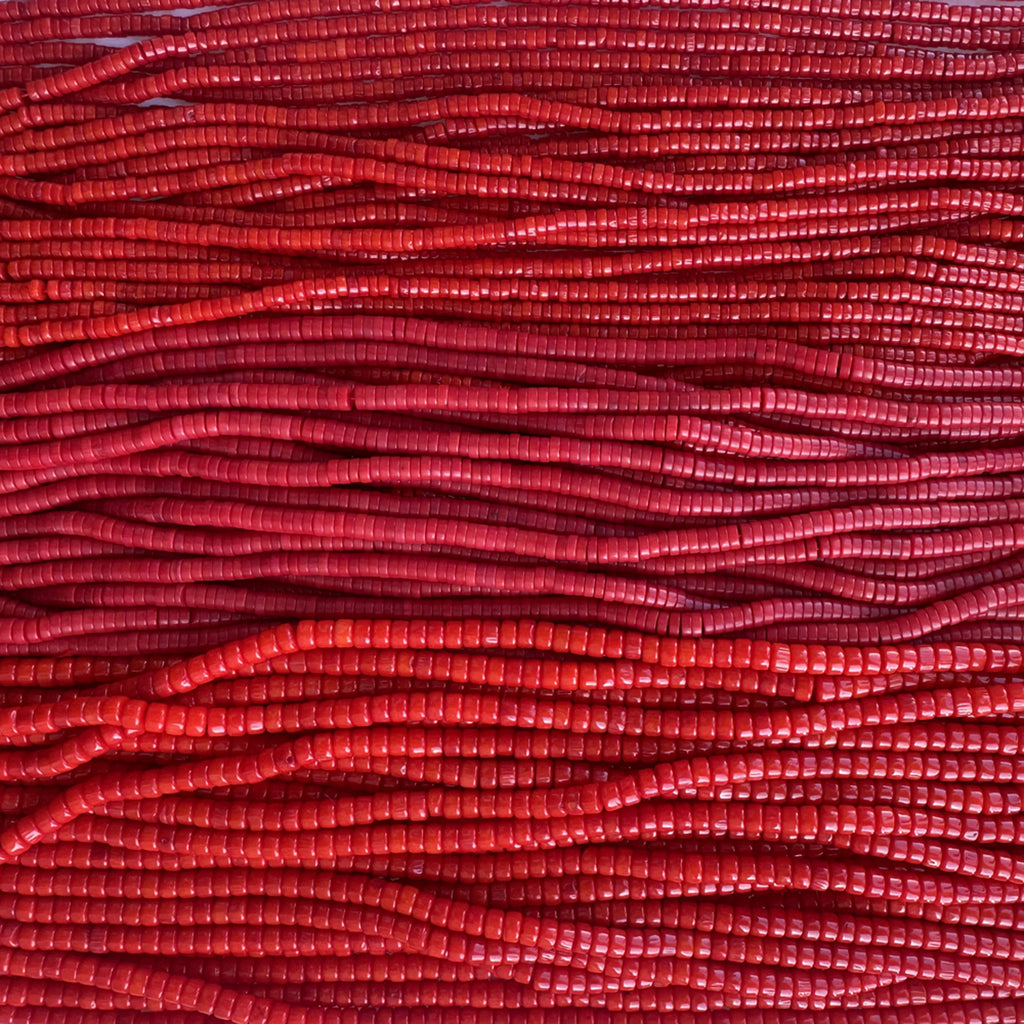 Red Coral Heishi Disc Beads Gemstone 15.5" Strand 4mm 5mm 6mm