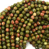 Natural Faceted Green Unakite Jasper Round Beads 15