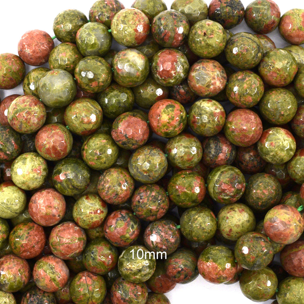 Natural Faceted Green Unakite Jasper Round Beads 15" 4mm 6mm 8mm 10mm 12mm