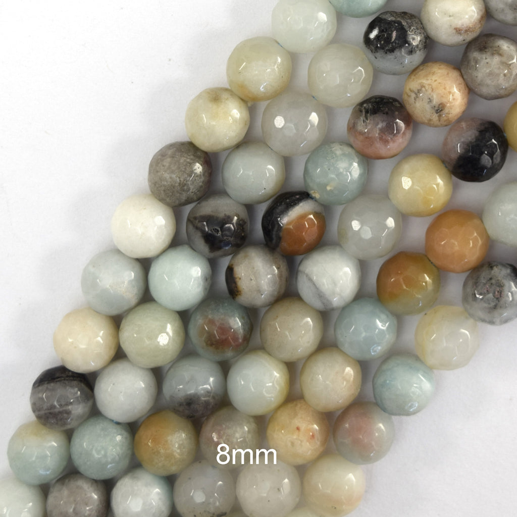 Natural Faceted Amazonite Round Beads Gemstone 14.5" Strand 4mm 6mm 8mm 10mm