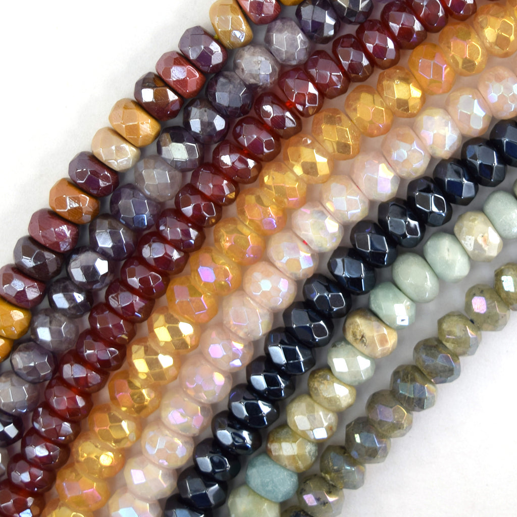 5x8mm Mystic Titanium Faceted Gemstone Rondelle Button Beads 15" Strand 8mm