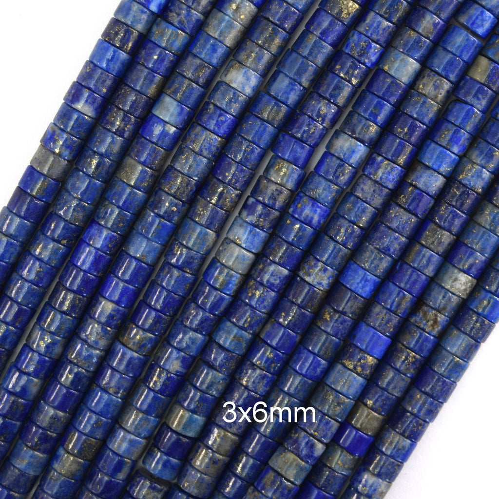 Natural Blue Lapis Lazuli Heishi Disc Beads Gemstone 15" Strand 4mm 6mm