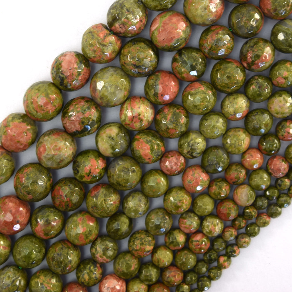 Natural Faceted Green Unakite Jasper Round Beads 15" 4mm 6mm 8mm 10mm 12mm