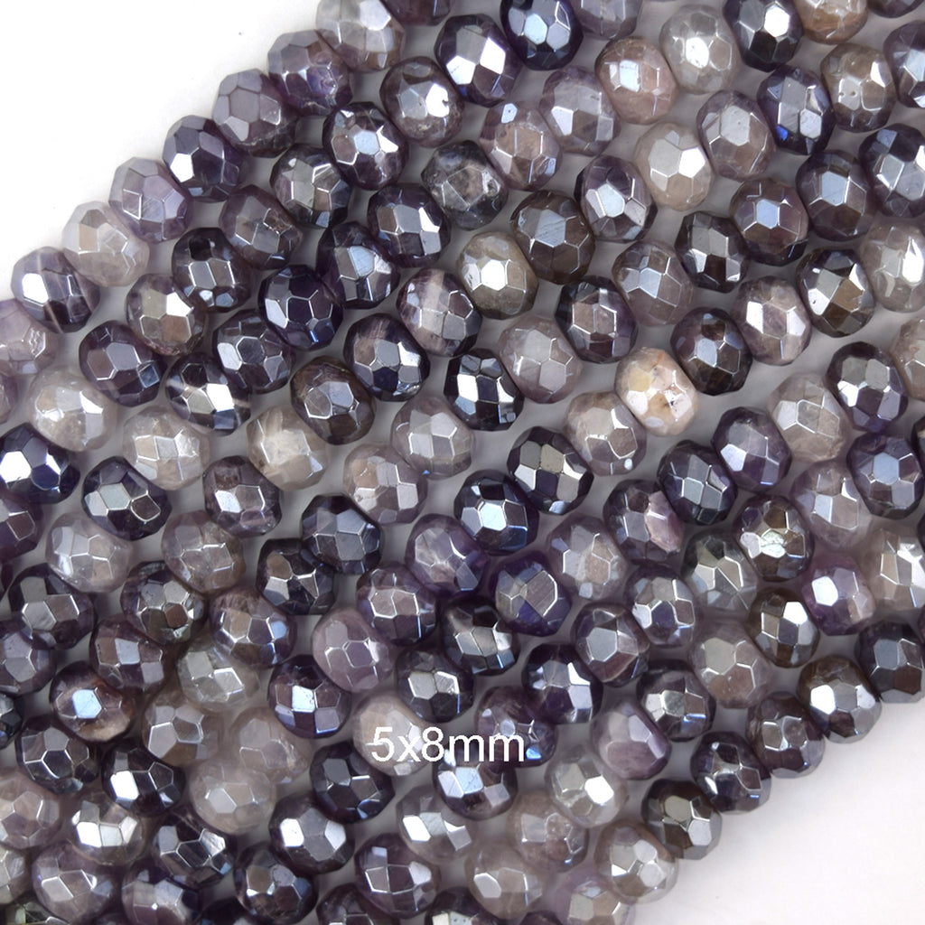 5x8mm Mystic Titanium Faceted Gemstone Rondelle Button Beads 15" Strand 8mm