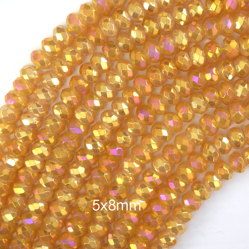 5x8mm Mystic Titanium Faceted Gemstone Rondelle Button Beads 15" Strand 8mm