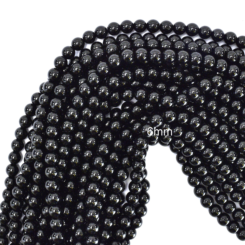 AA Natural Black Tourmaline Round Beads Gemstone 15" Strand 4mm 6mm 8mm 10mm
