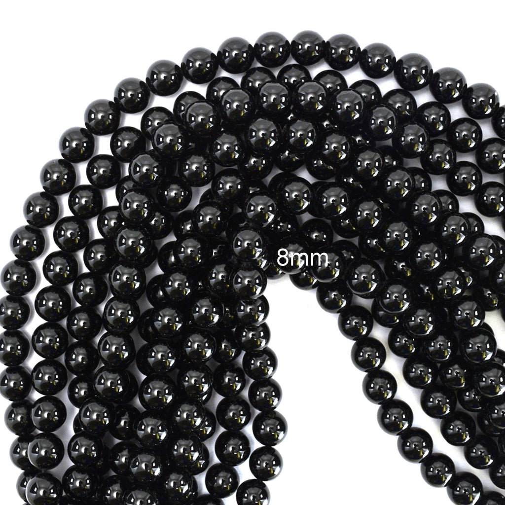 AA Natural Black Tourmaline Round Beads Gemstone 15" Strand 4mm 6mm 8mm 10mm
