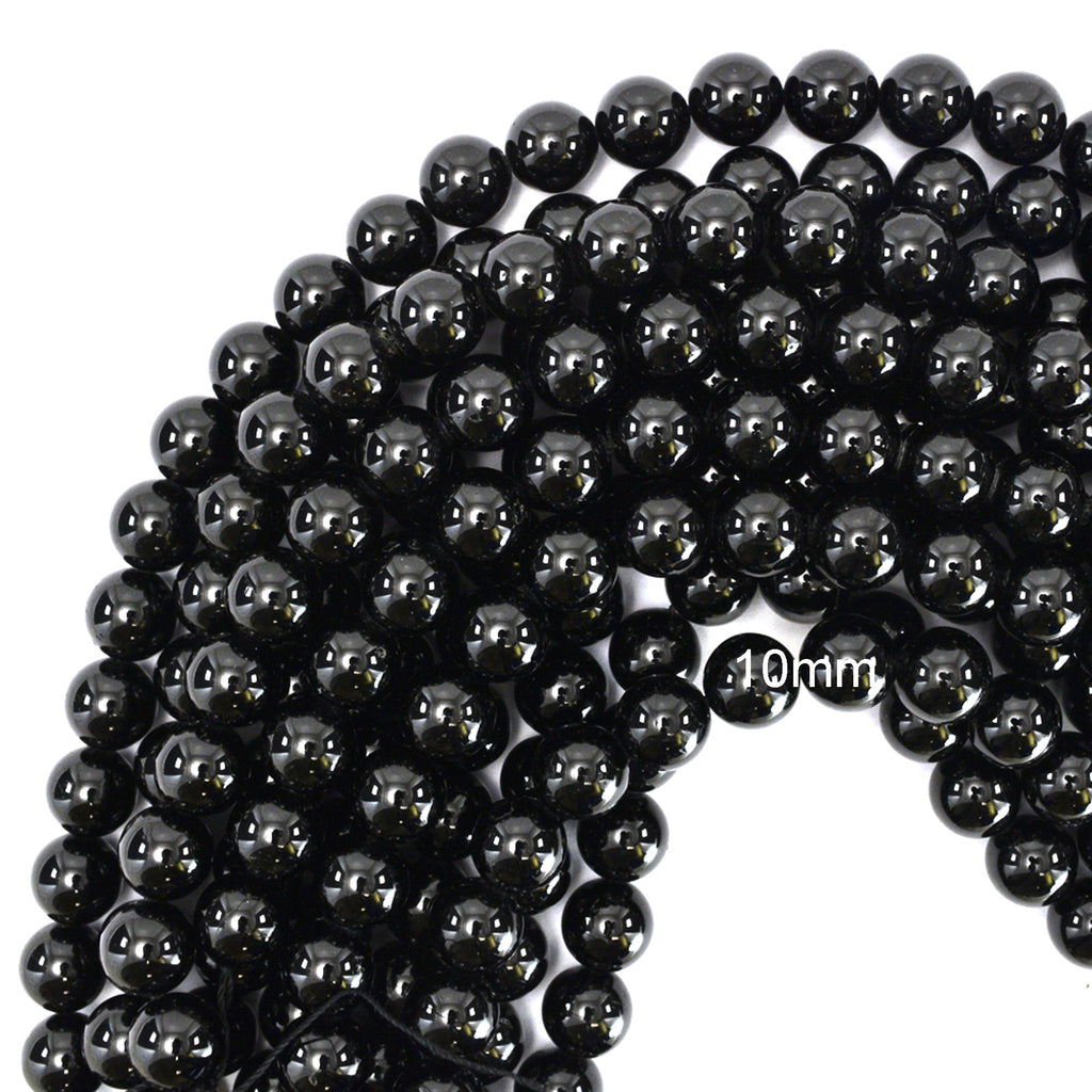 AA Natural Black Tourmaline Round Beads Gemstone 15" Strand 4mm 6mm 8mm 10mm