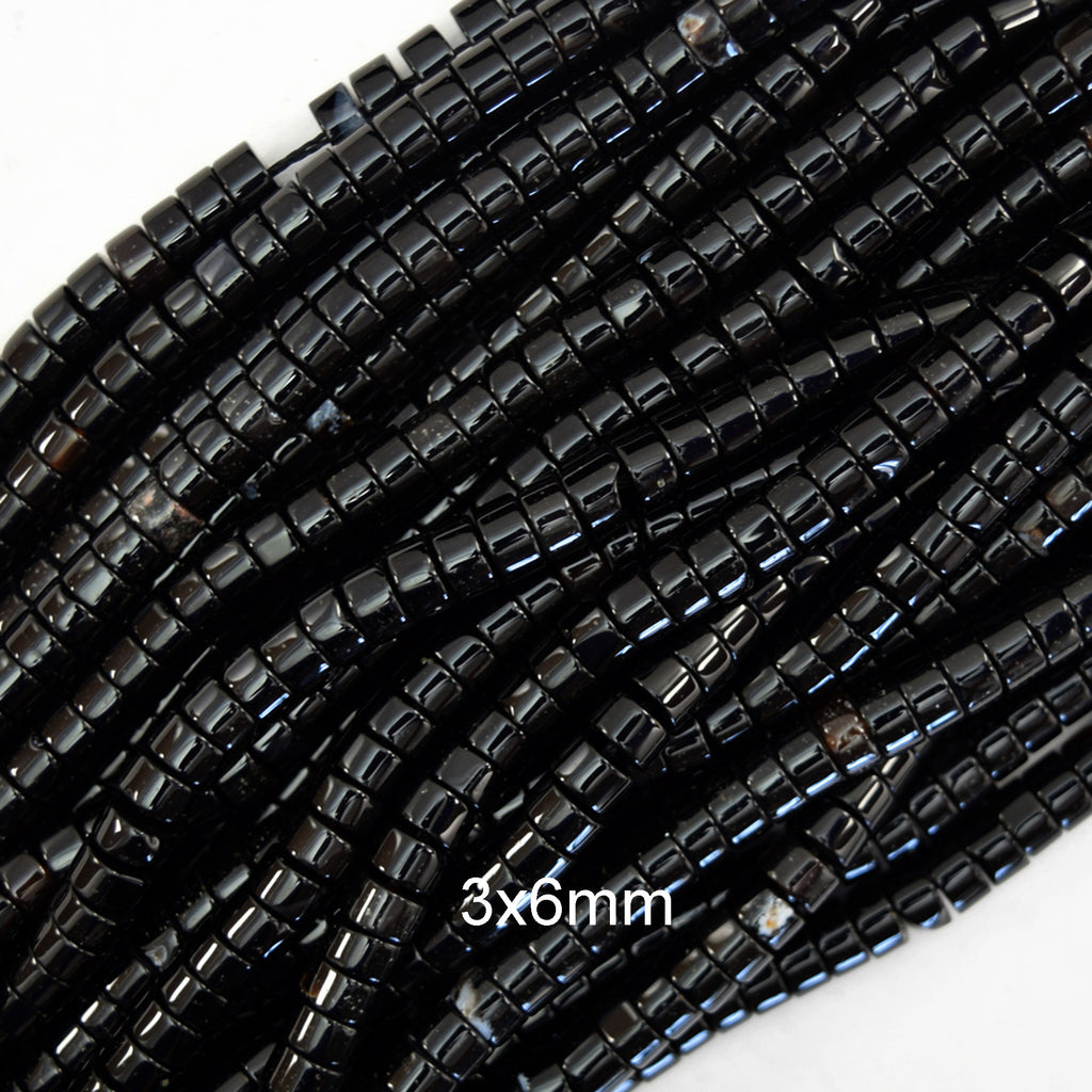 Black Onyx Heishi Disc Beads Gemstone 15" Strand 4mm 6mm